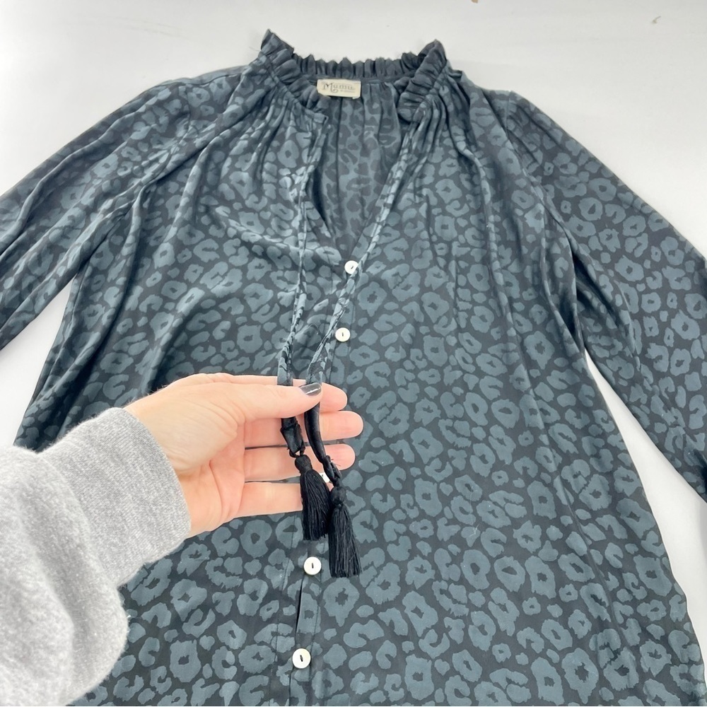 Show Me Your MuMu Alicia Tunic Satin Black Grey Cheetah Print Boho Button Up Top - Picture 8 of 8